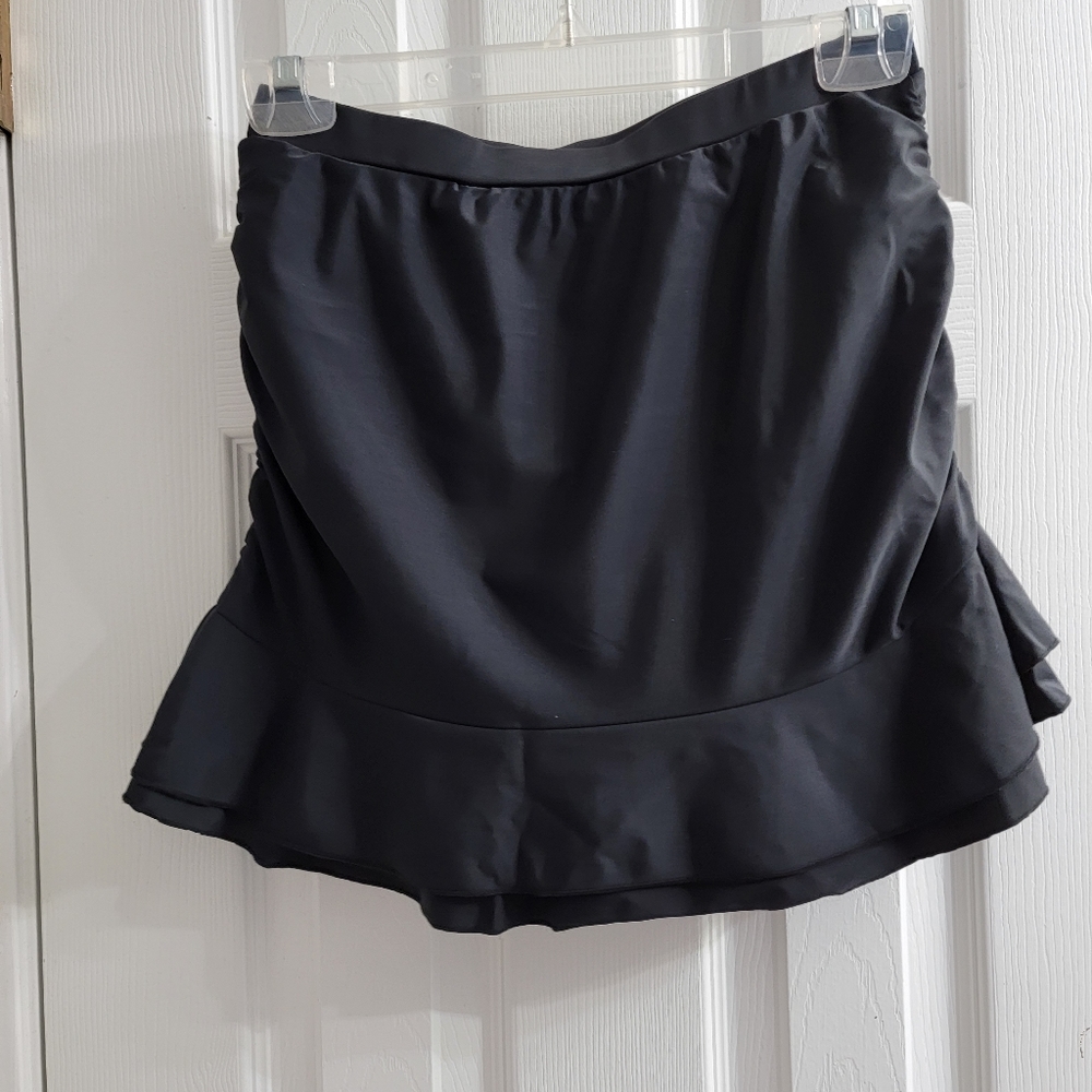 High Waisted Black Swim Bikini Bottom With Attached Swim Skirt